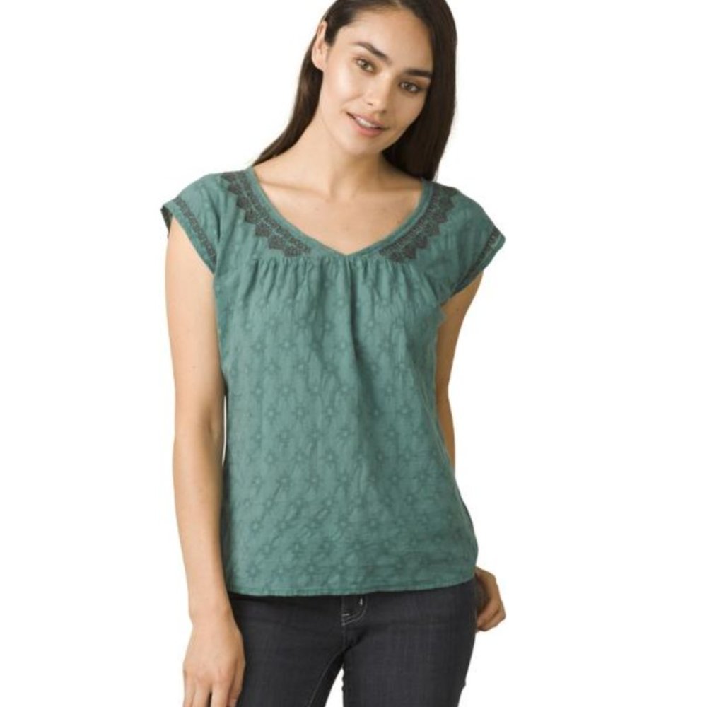 Prana Green Blossom Short-Sleeve Top, Size S